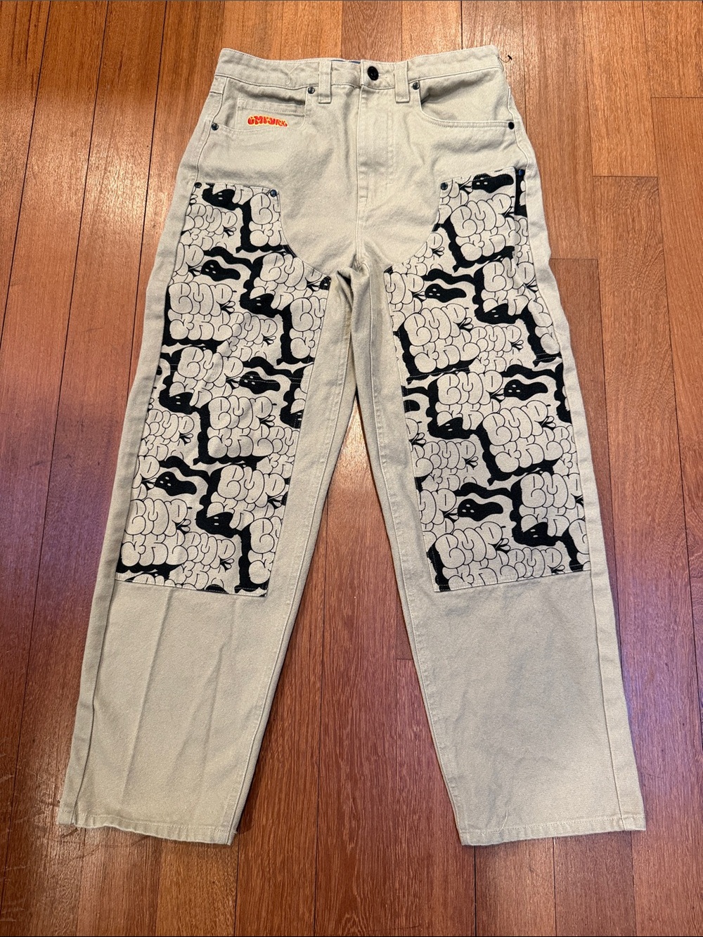 Empyre Patchwork Carpenter Pants Beige Graphic Skate Pants Size 28